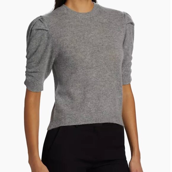 Frame Cashmere Ruched Short Puff Sleeve Sweater Dark Grey M - Picture 5 of 12